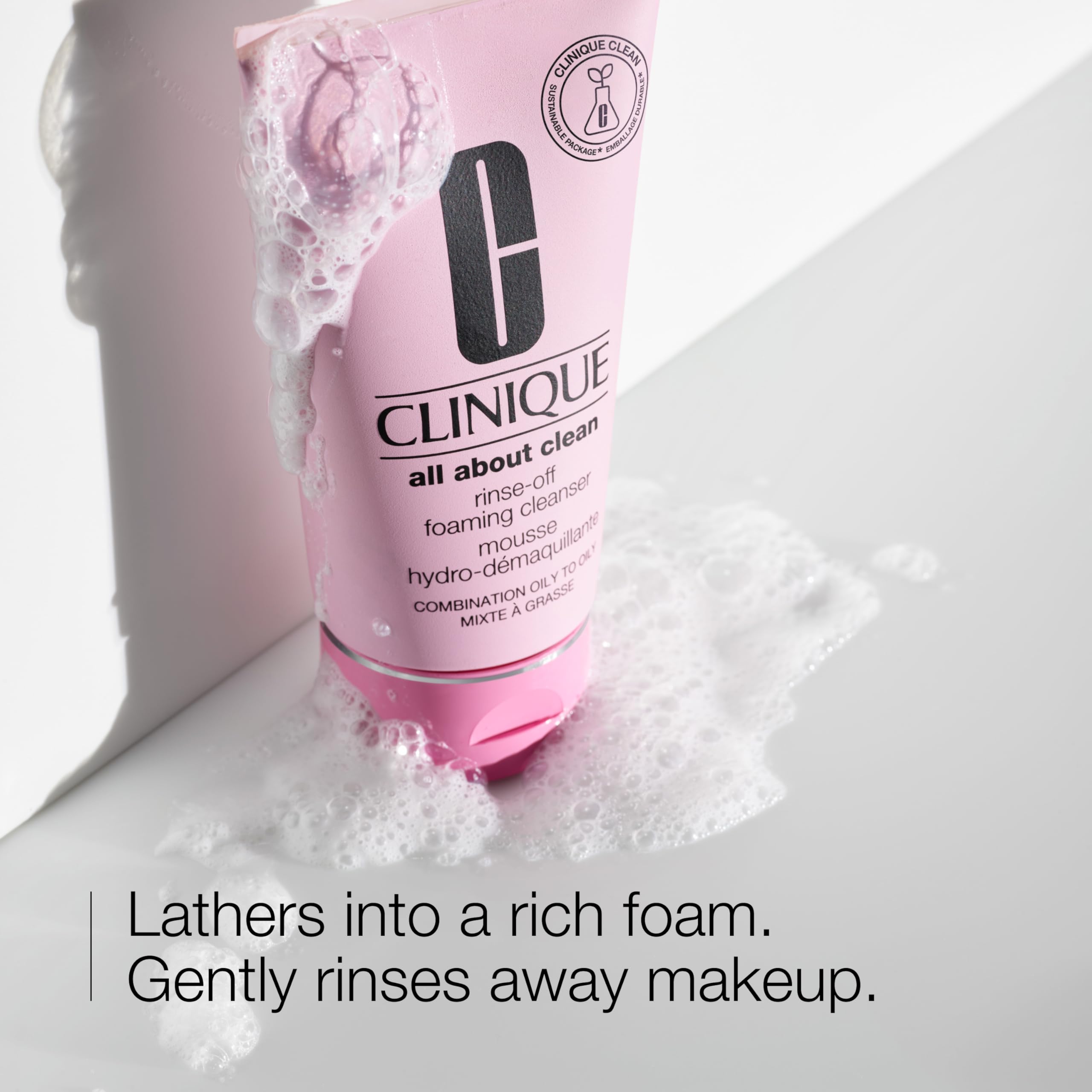 Clinique close-up of mousse texture highlighting gentle lathering action