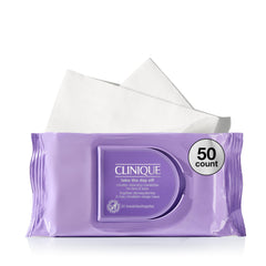 Clinique front packaging showing resealable 50-count pack benefit convenience