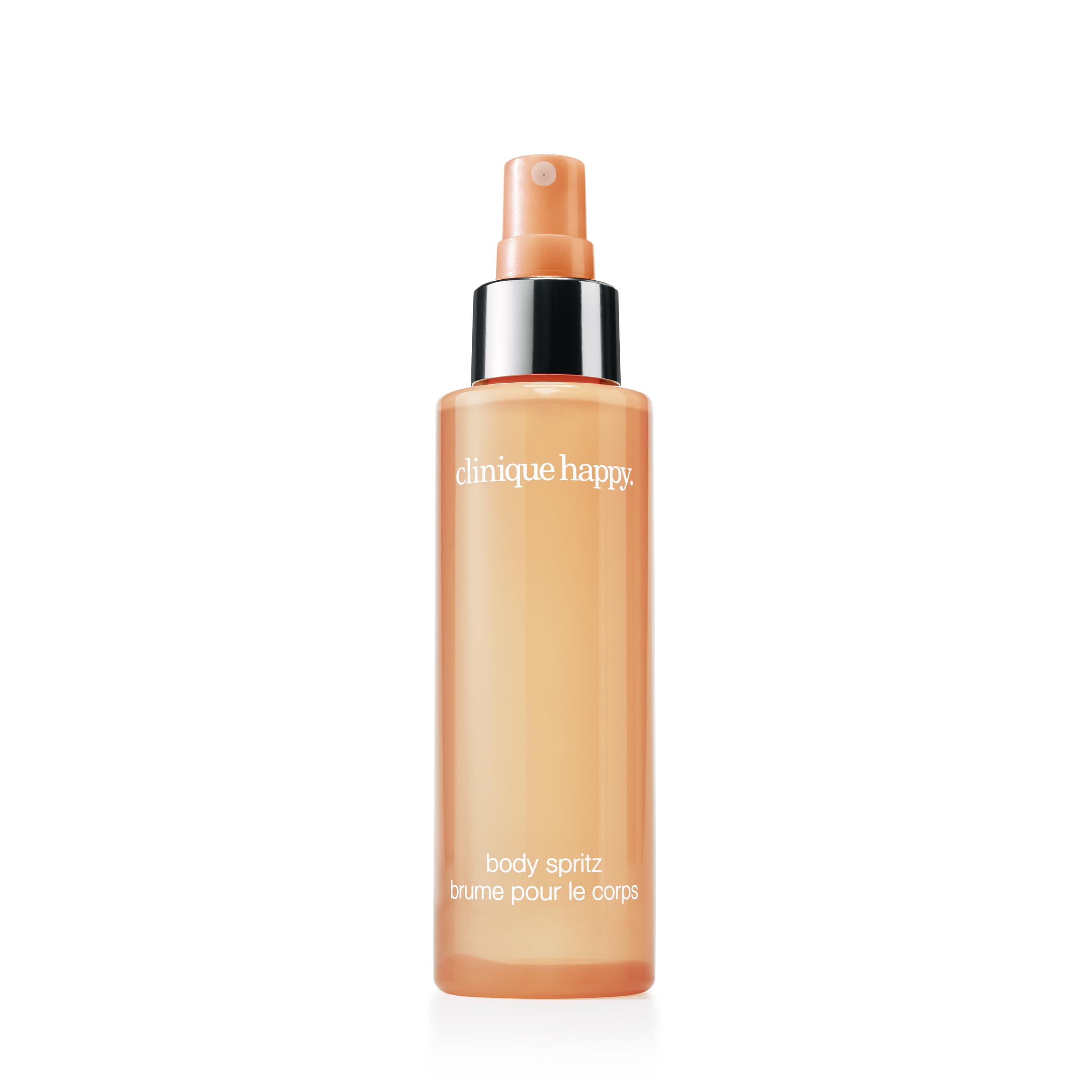 Clinique Happy Body Spritz front view showing cheerful bottle and size benefit