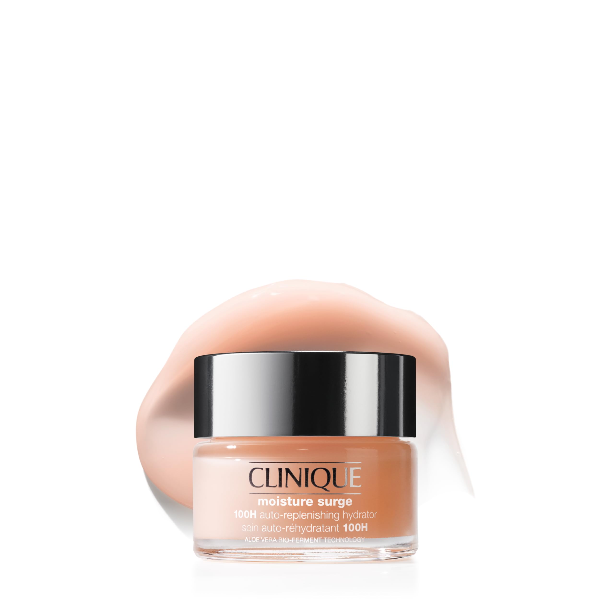 Clinique jar front view showing Clinique Moisture Surge lightweight hydration benefit