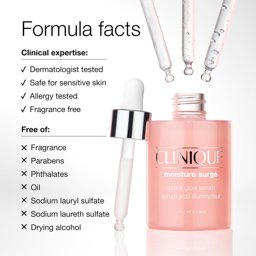 Clinique product droplet on skin showing fast absorption and plumping effect