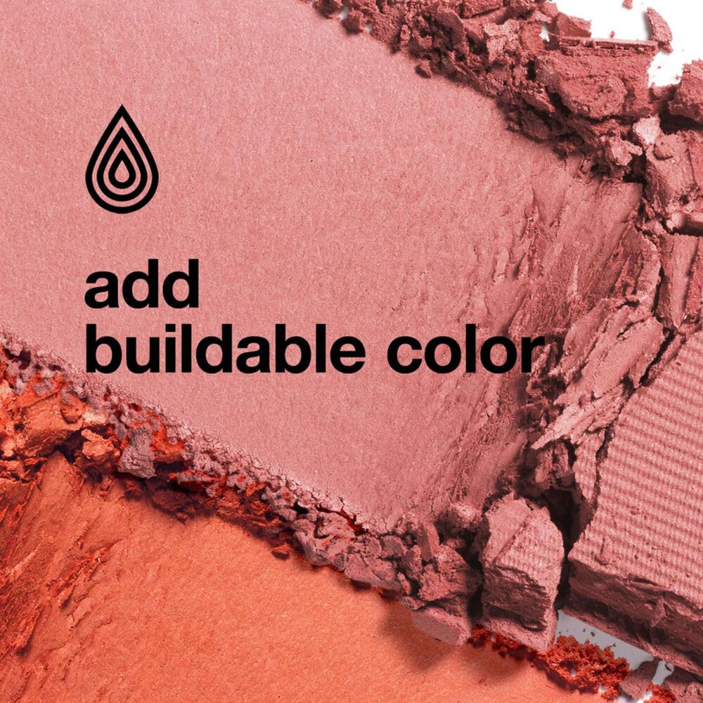 Clinique brush applying New Clover with powder swatch showing blendable, buildable color benefit