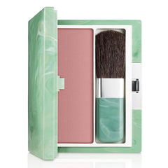 Clinique compact front view showing New Clover shade and travel-ready brush for easy application