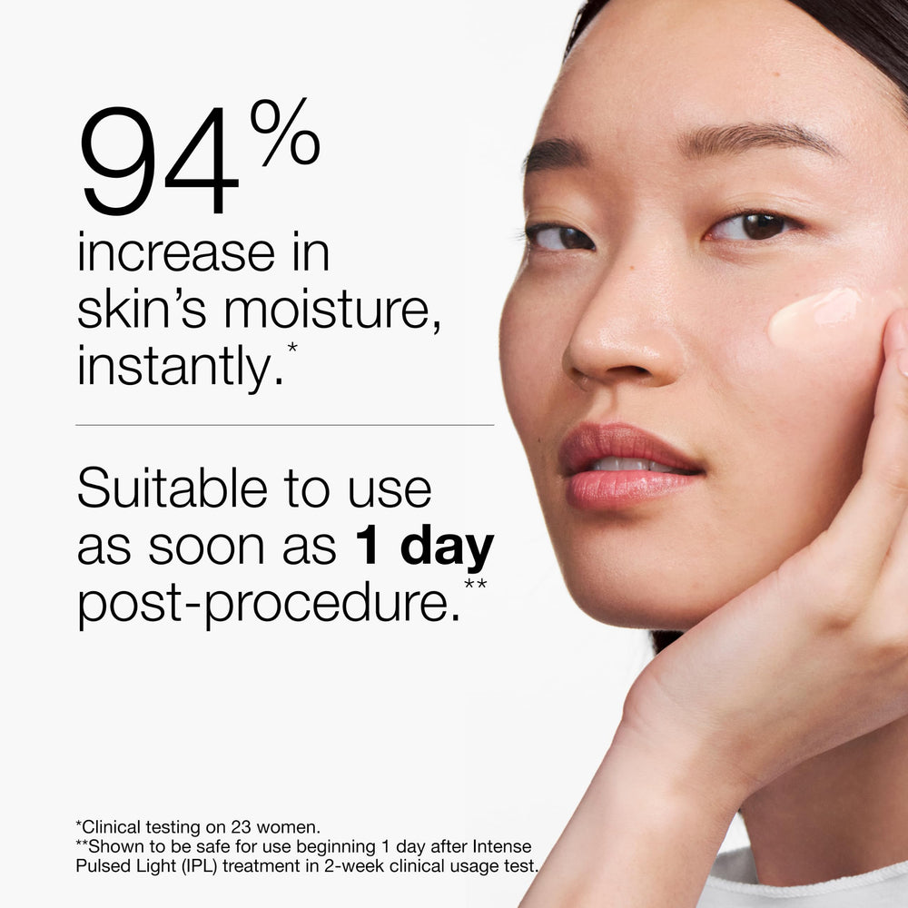 Clinique moisturizer dispenser and cap detail emphasizing hygienic application benefit