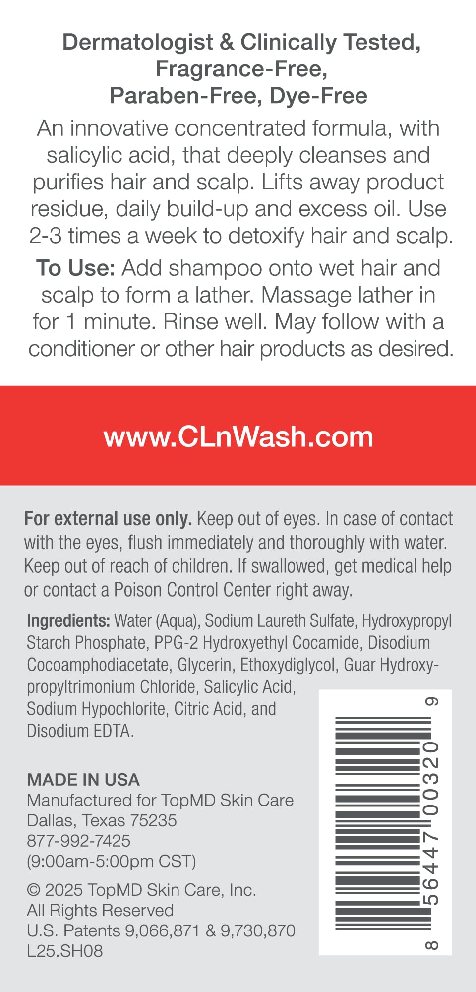 CLn label close-up displaying ingredient and directions benefits