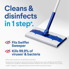 Clorox wet mopping cloth attached to mop head cleaning a tile floor efficiently