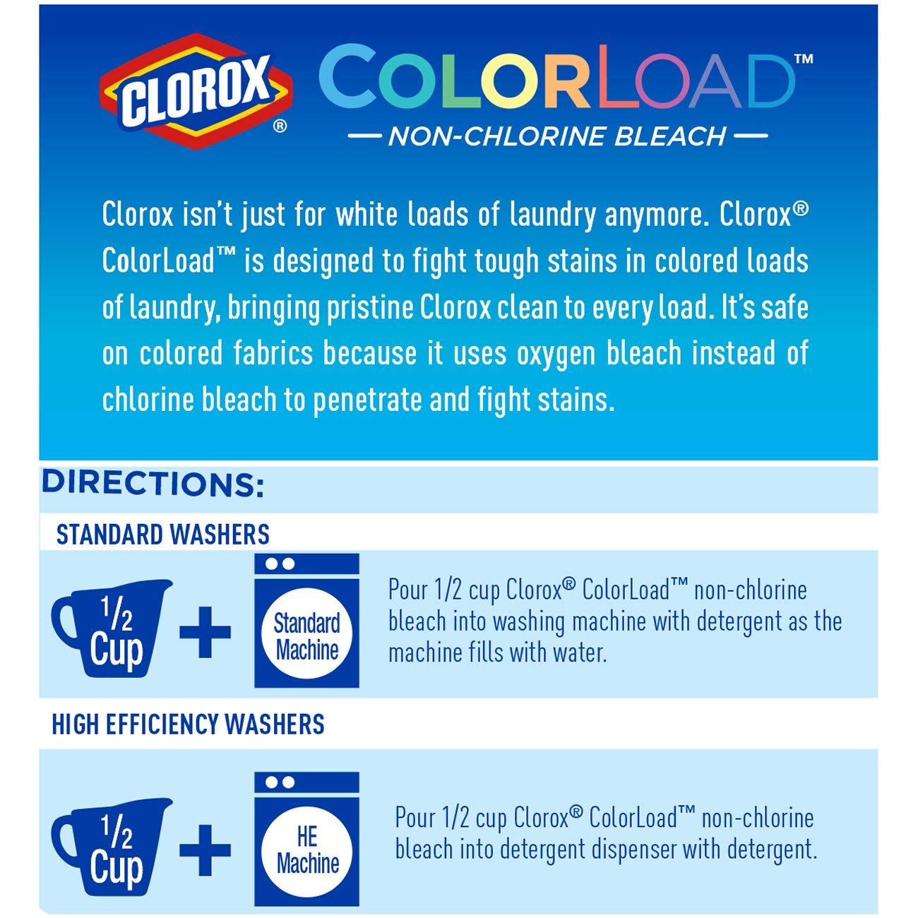 Clorox ColorLoad added to washer helping brighten clothes and remove stains