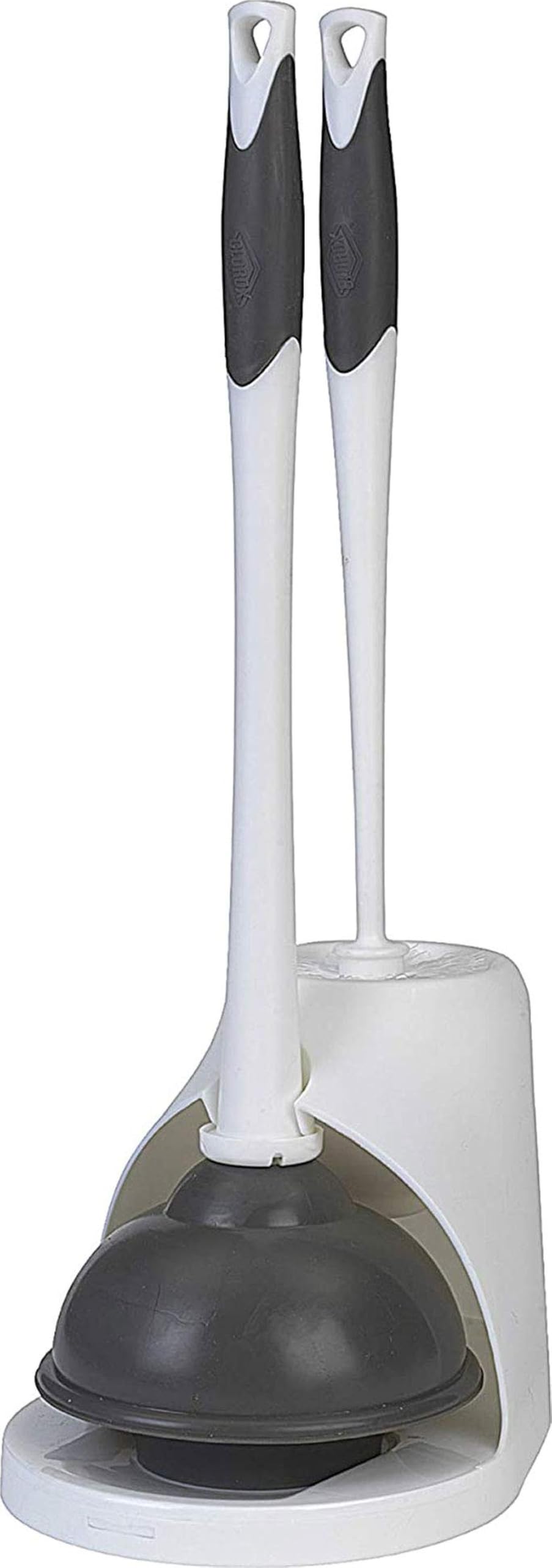 Clorox front view showing plunger brush caddy for tidy storage and quick access