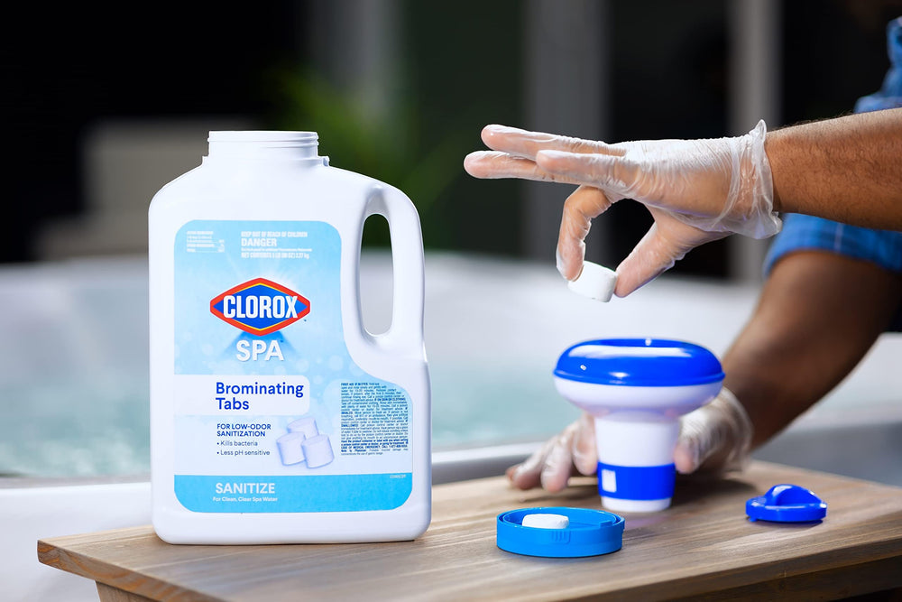 Clorox Pool&Spa tablet dissolving in spa water showing steady sanitizer release