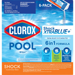 Clorox Pool&Spa front packaging showing product and quick swim-ready benefit