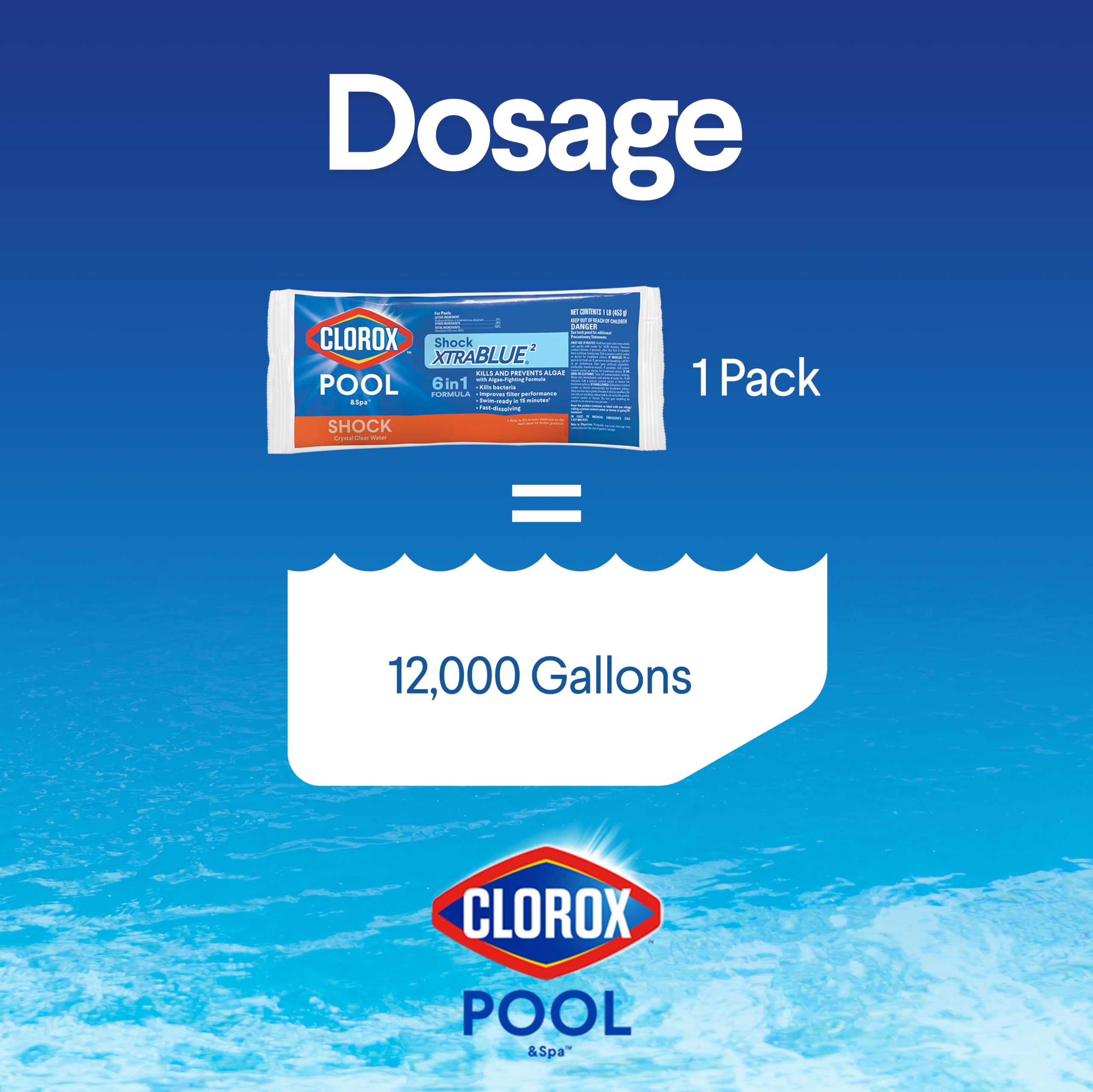 Clorox Pool&Spa product label close-up showing directions and compatibility