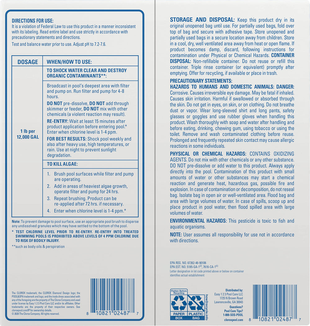 Clorox Pool&Spa powdered shock close-up demonstrating fast-dissolve clarity