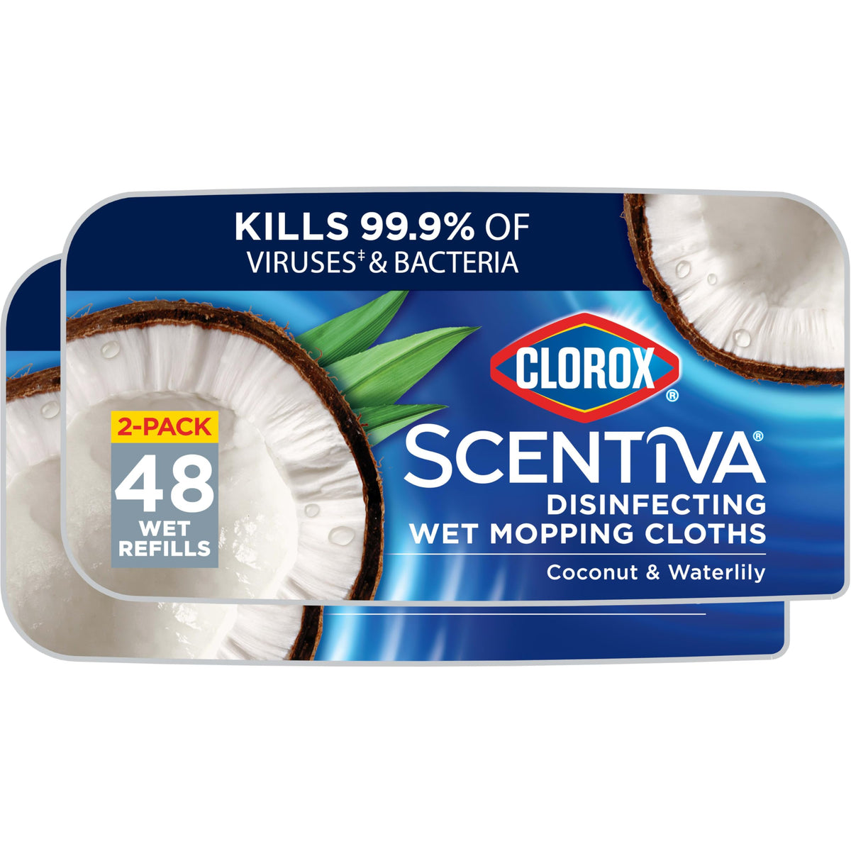 Clorox Scentiva front packaging showing coconut waterlily scent and count for quick identification