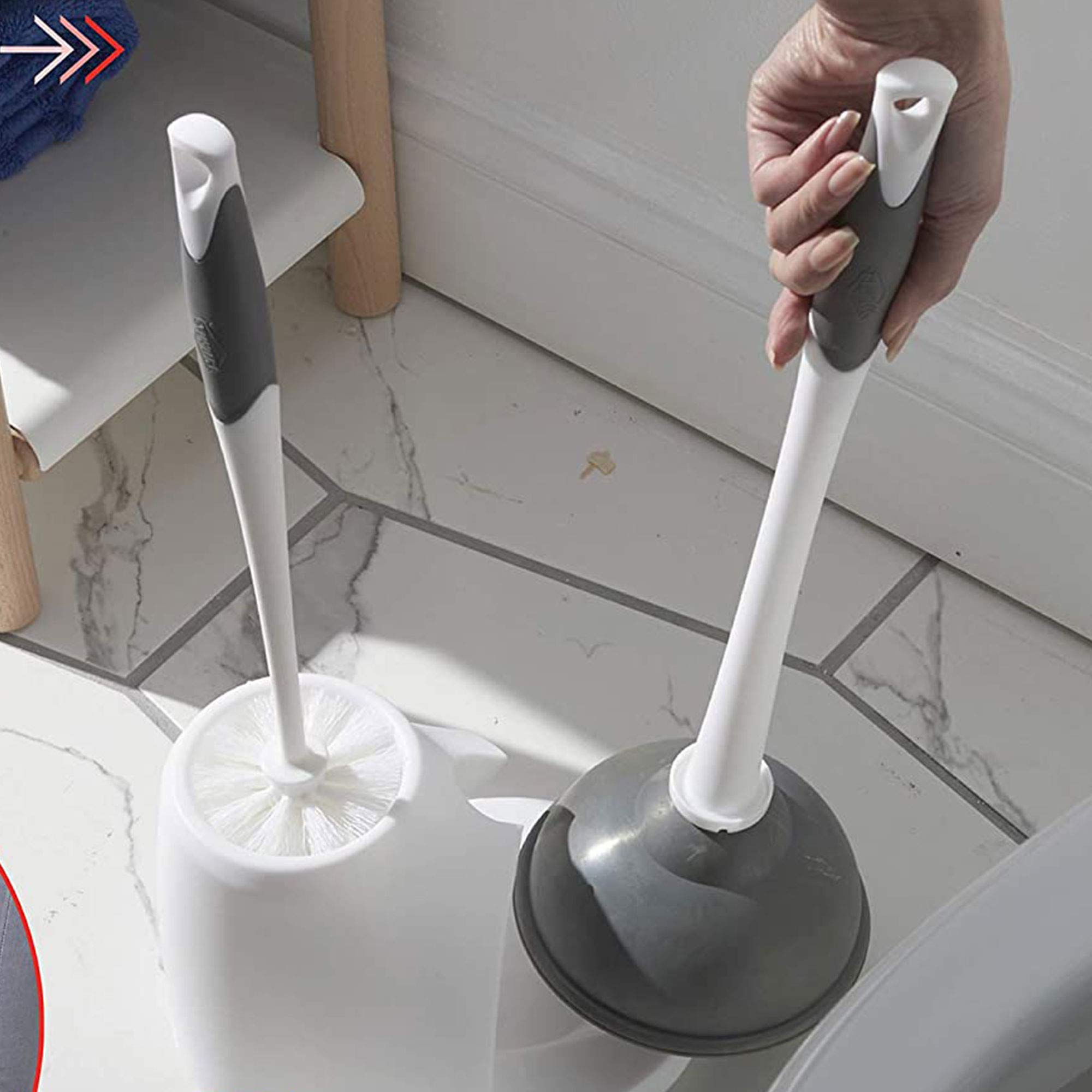 Clorox set placed behind toilet in bathroom demonstrating compact, discreet storage