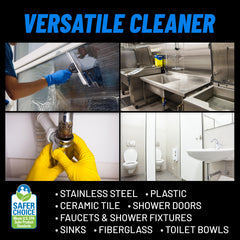 CLR Pro cleaning heavy lime from shower tile for faster restoration
