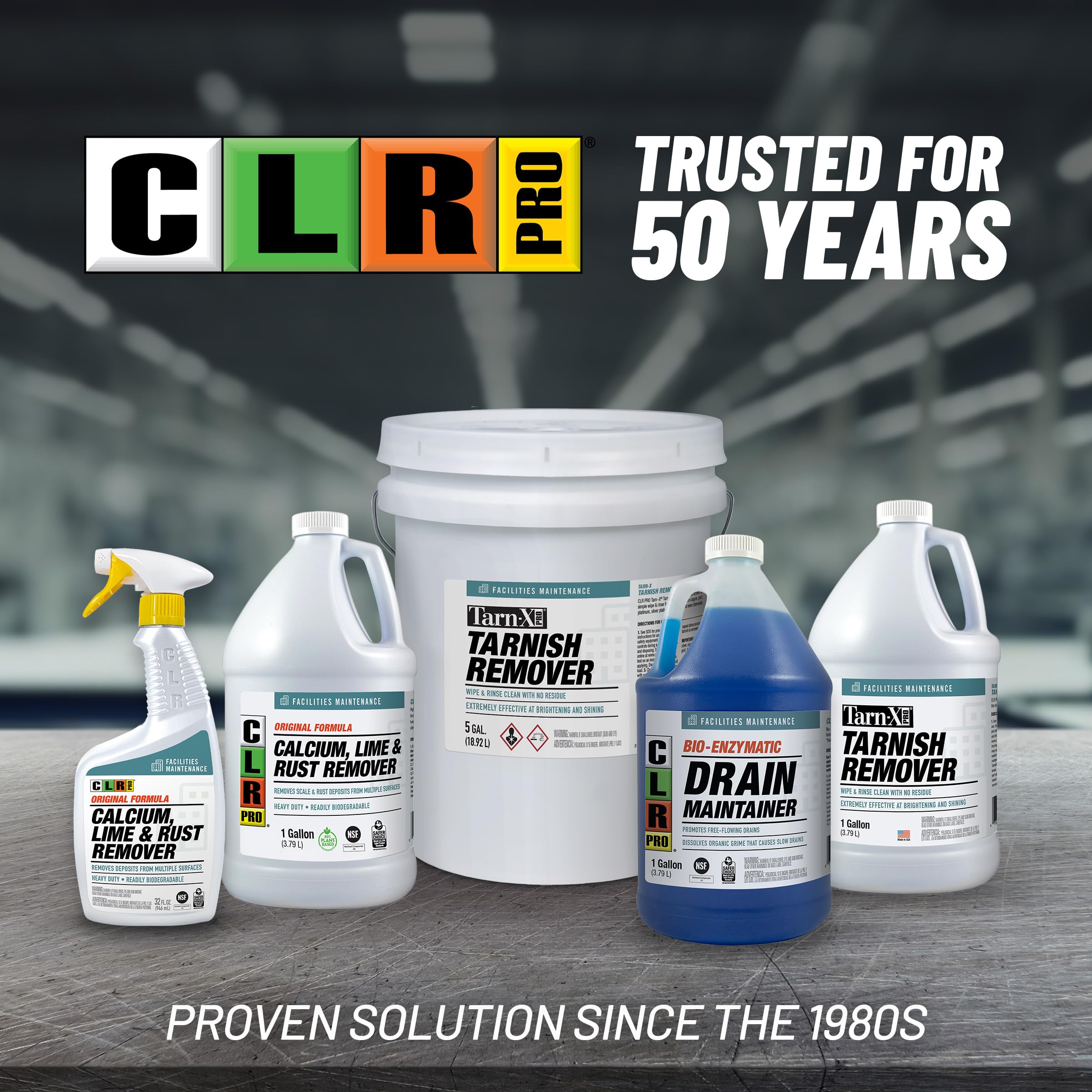 One-gallon CLR Pro next to ruler displaying size for refill convenience