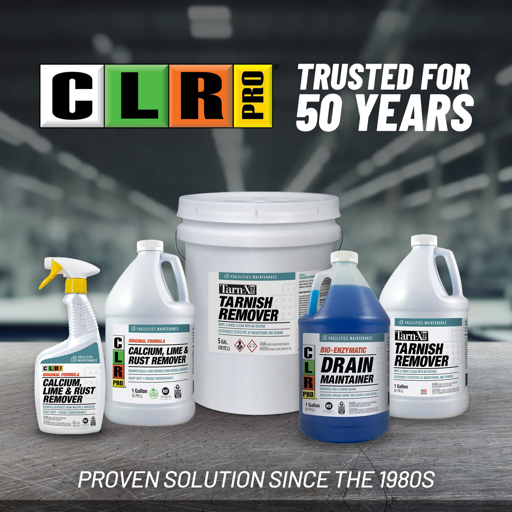 One-gallon CLR Pro next to ruler displaying size for refill convenience