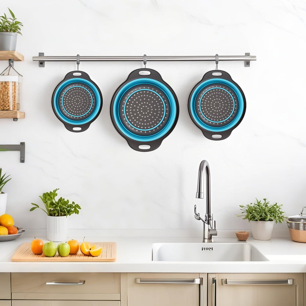 Cluren size comparison of large medium small strainers covering varied tasks