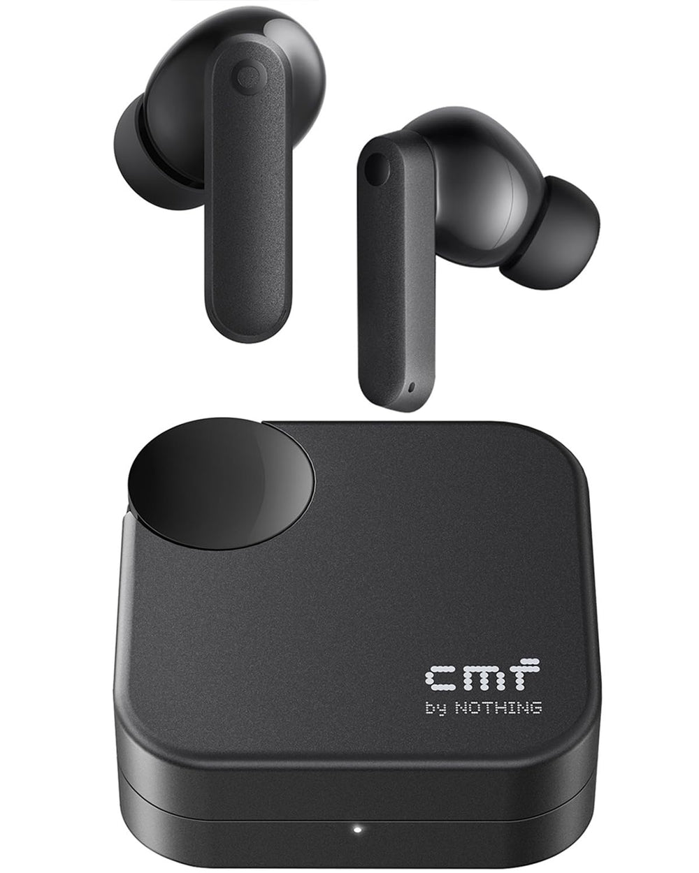 CMF BY NOTHING front view of Buds 2a showcasing sleek dark grey design and premium fit