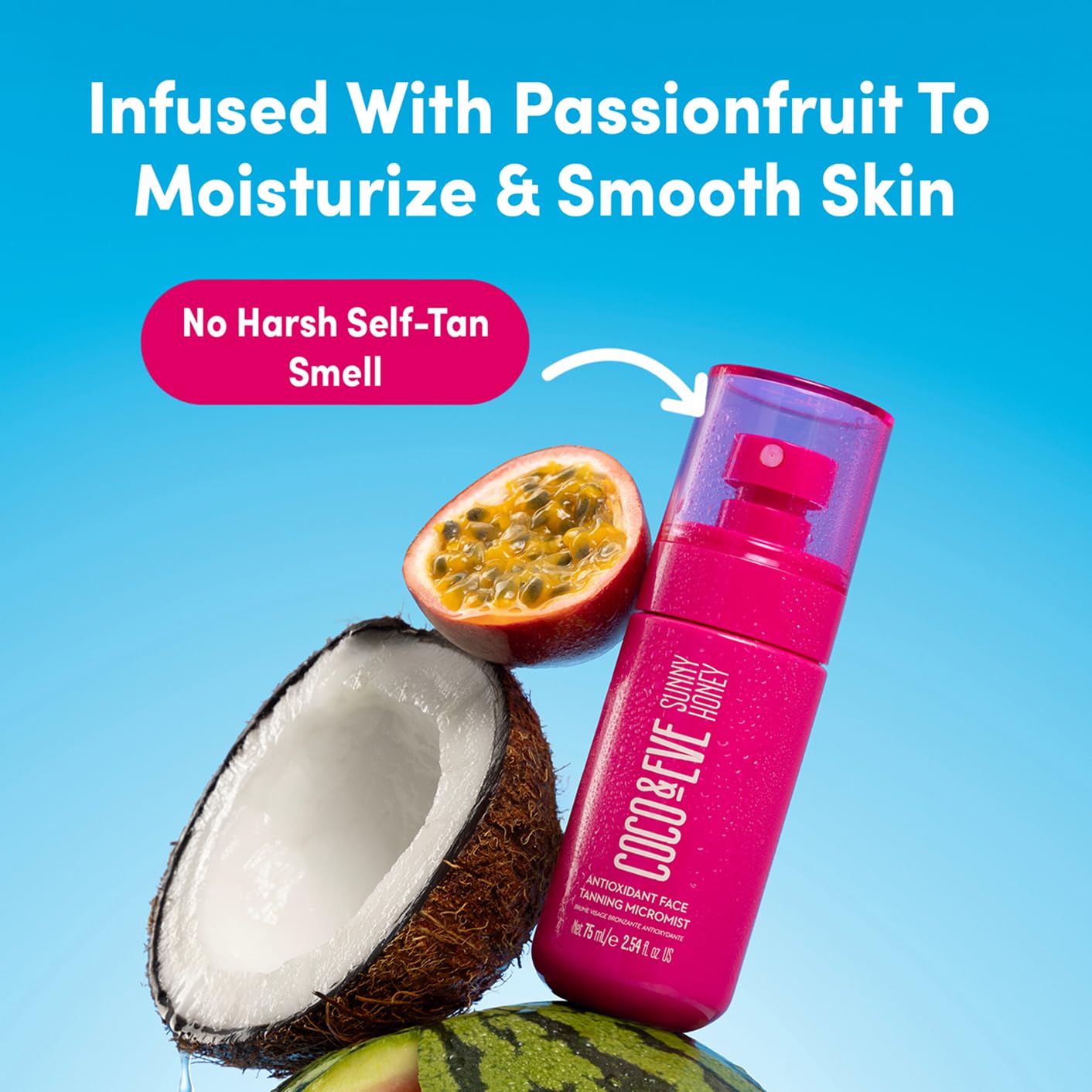 Coco & Eve mist applied on hand showing lightweight hydration benefit