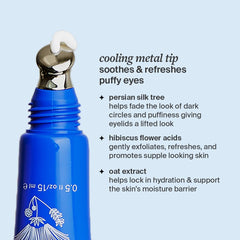 Cocokind applied under eye demonstrating depuffing massage and soothing effect