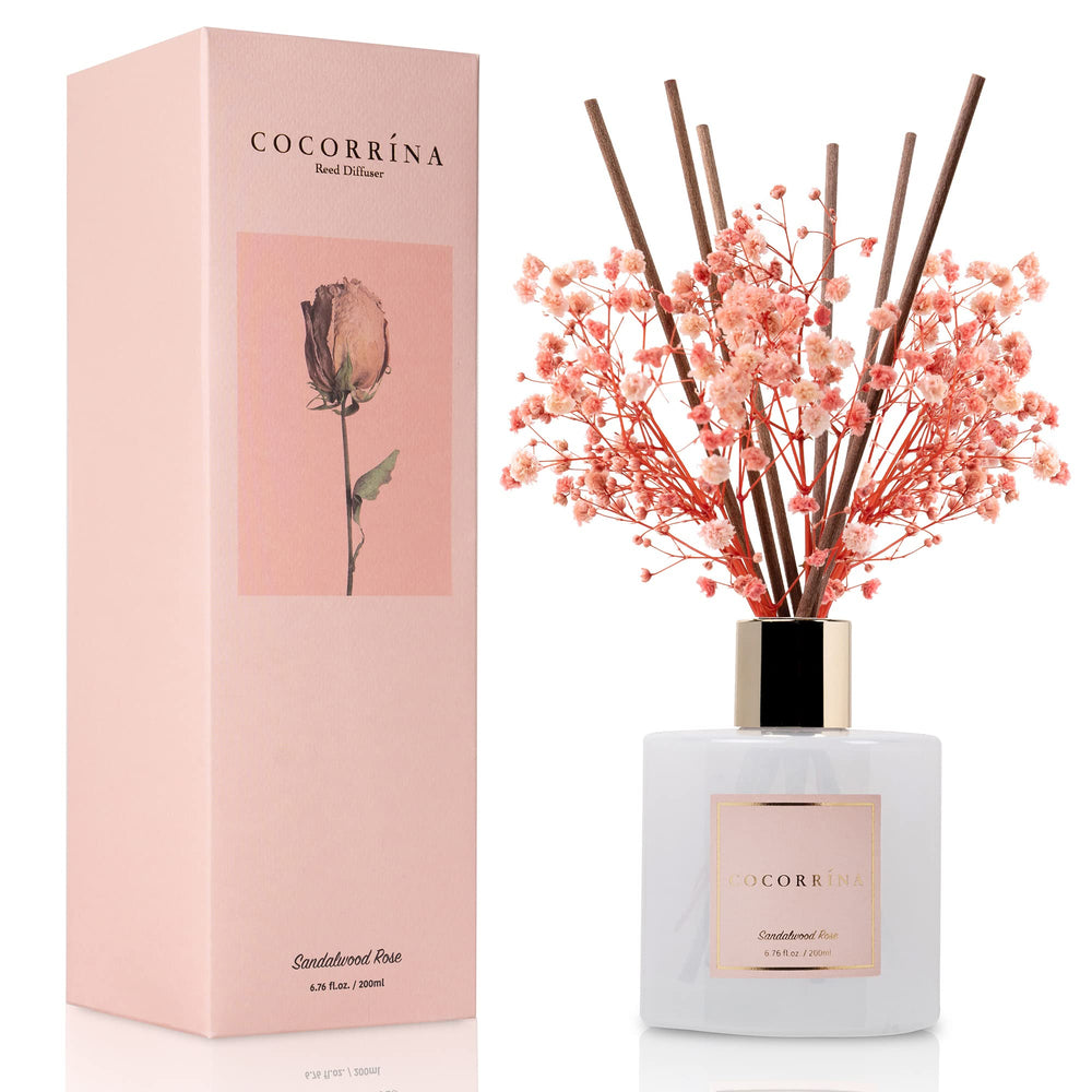 COCORRÍNA front packaging reed diffuser showing elegant bottle and sticks, enhances décor
