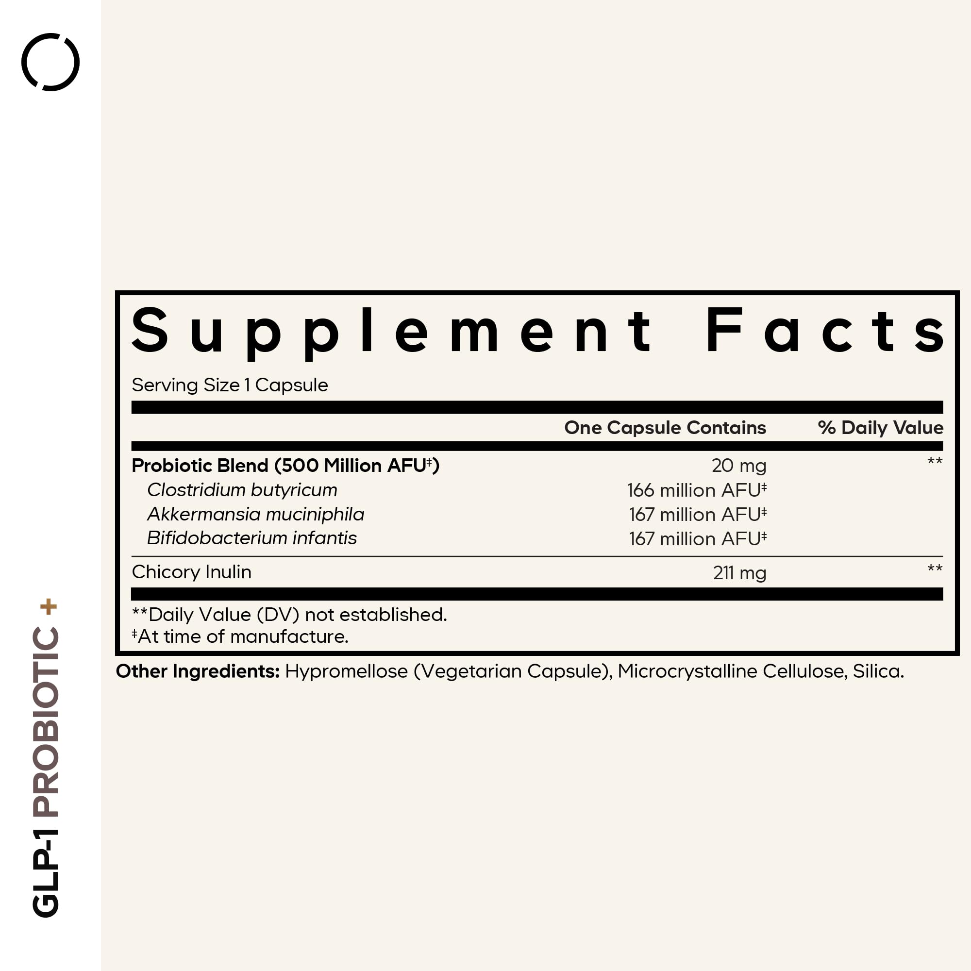 Codeage GLP-1 Probiotic+ label close-up highlighting key ingredients