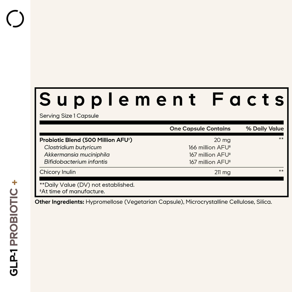 Codeage GLP-1 Probiotic+ label close-up highlighting key ingredients