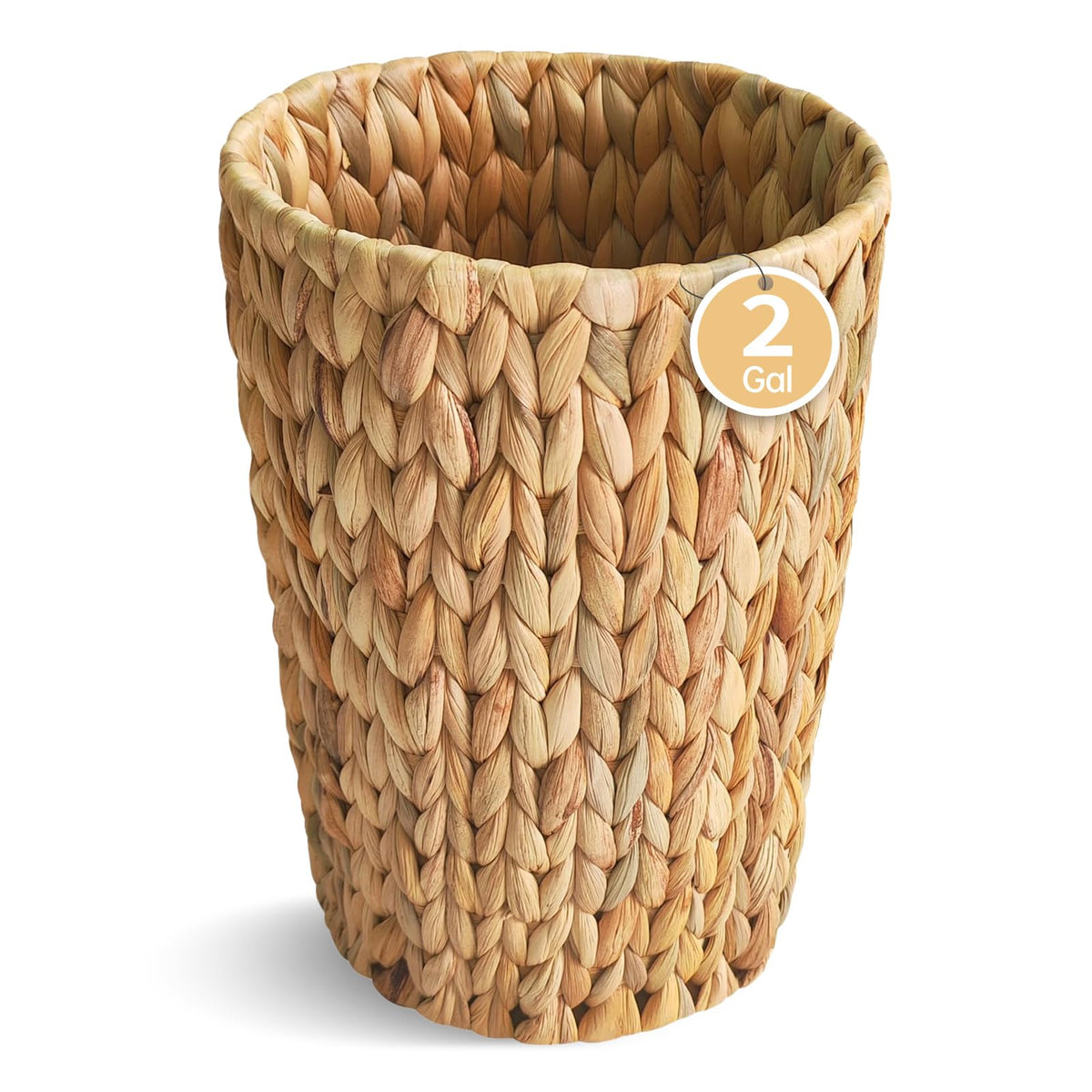 Coeusy front view of wicker trash can showing neat weave and compact size for tidy rooms