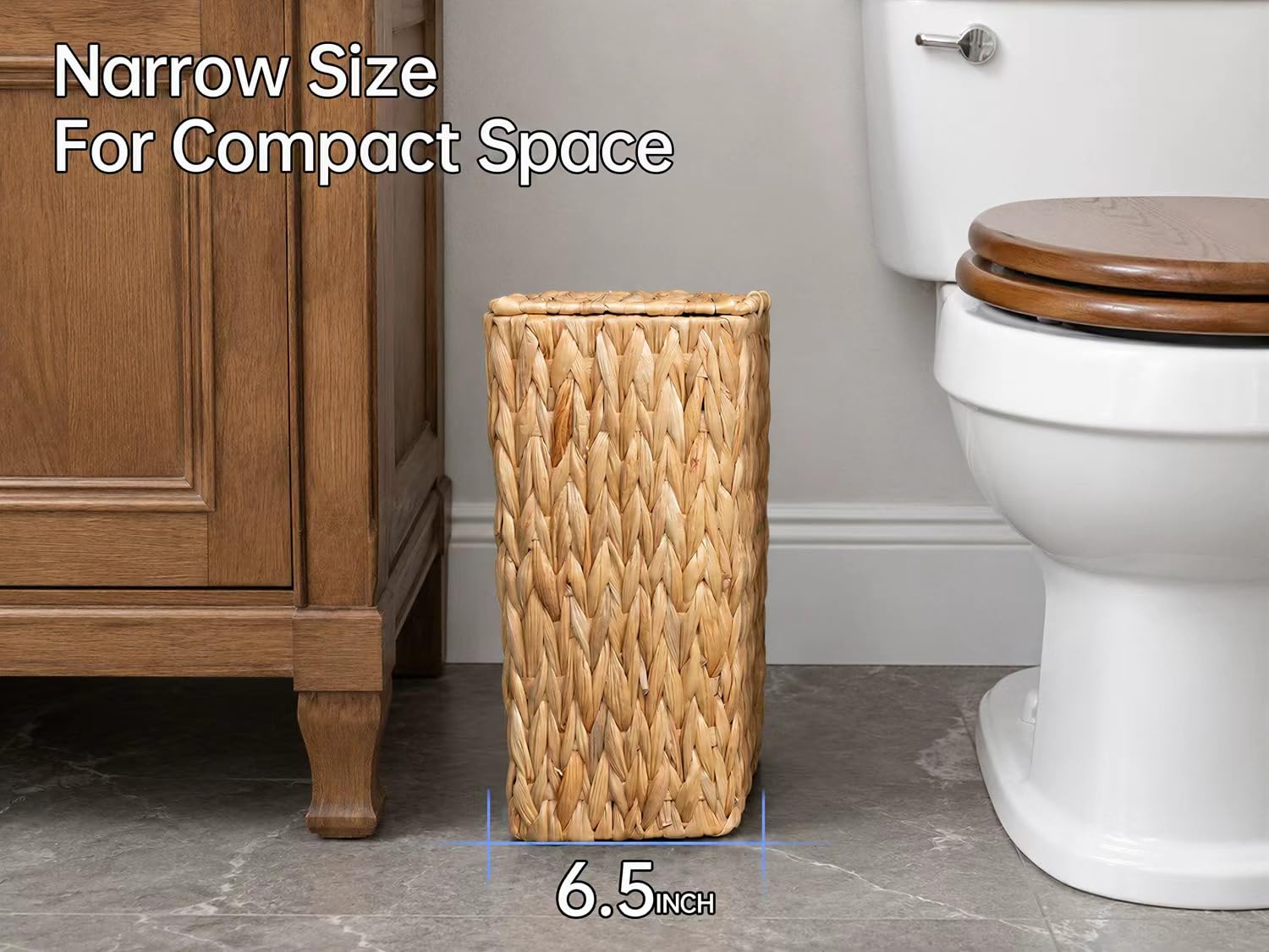 Coeusy styled in bathroom setting adding boho decor and functional storage