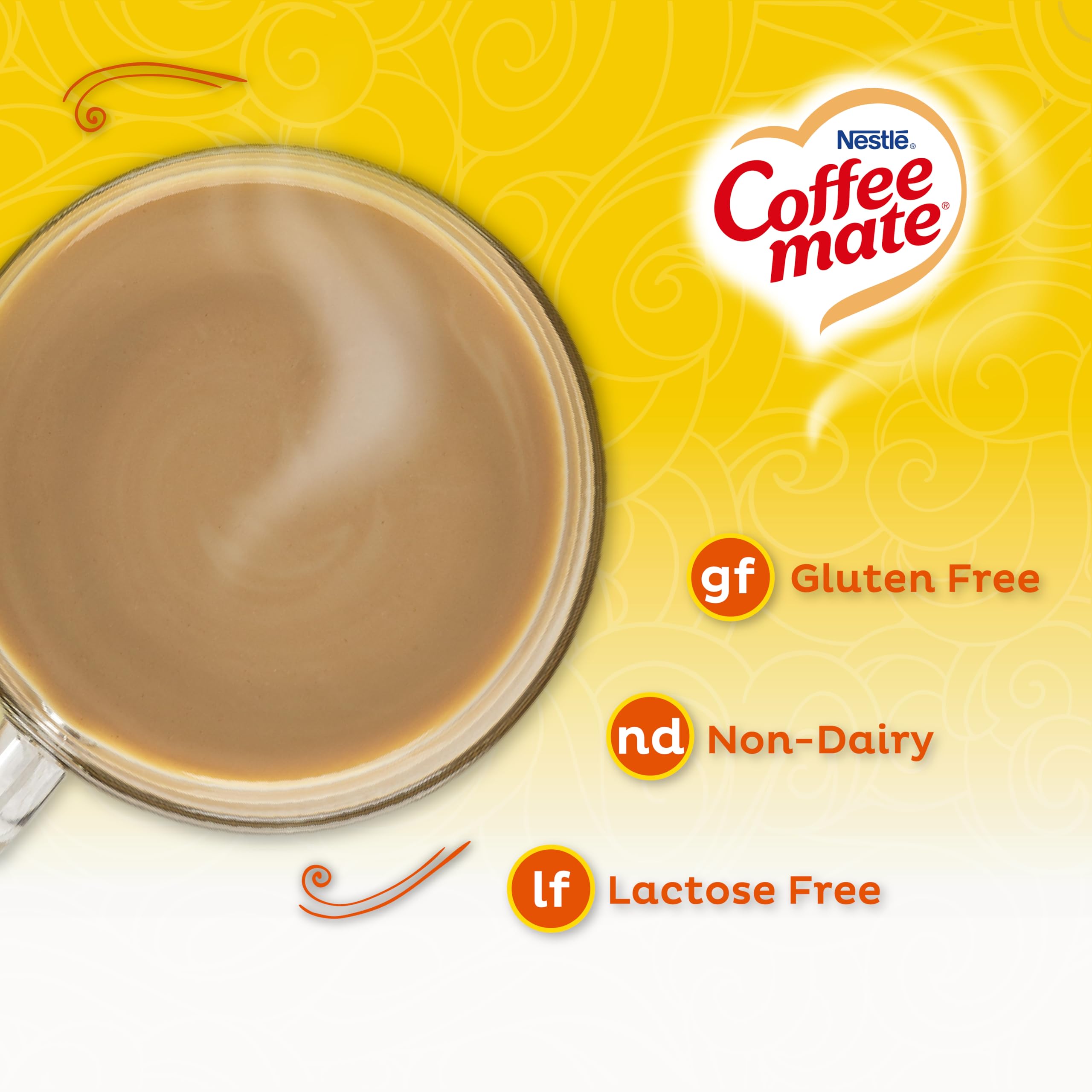 Coffee‑Mate close texture shot highlighting smooth non‑dairy powder and quick dissolve