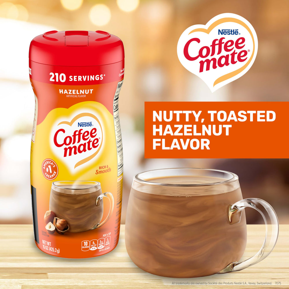 Coffee Mate open canister revealing powder for easy measuring and use