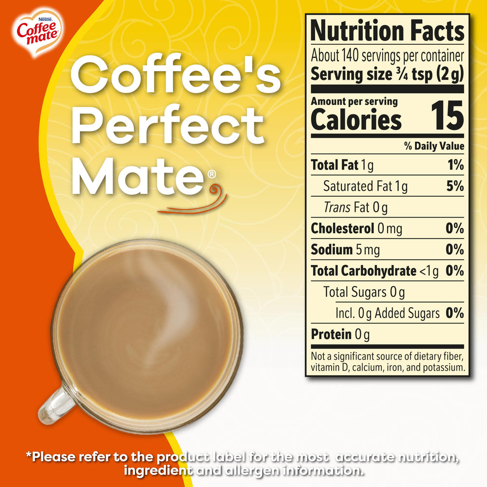 Coffee‑Mate being poured into a cup illustrating fast blend and rich flavor