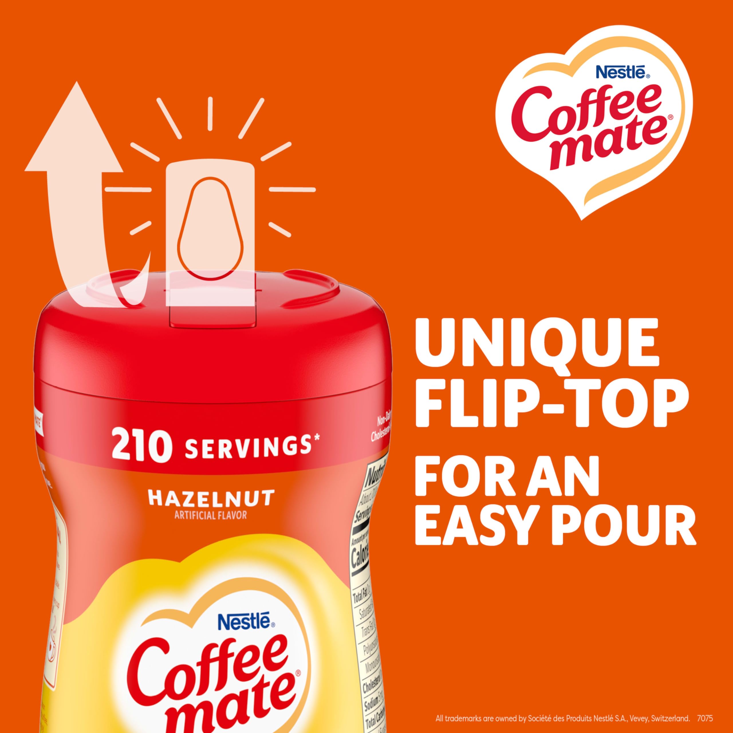 Pouring Coffee Mate hazelnut powder into hot coffee for richer flavor