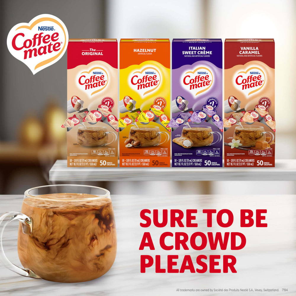 Coffee mate single-serve cup close-up highlighting sealed freshness benefit