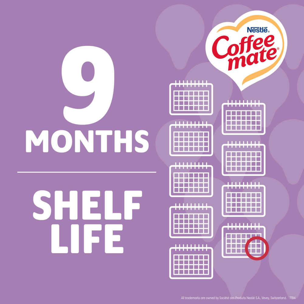 Coffee mate tub held in hand shows compact single-serve convenience