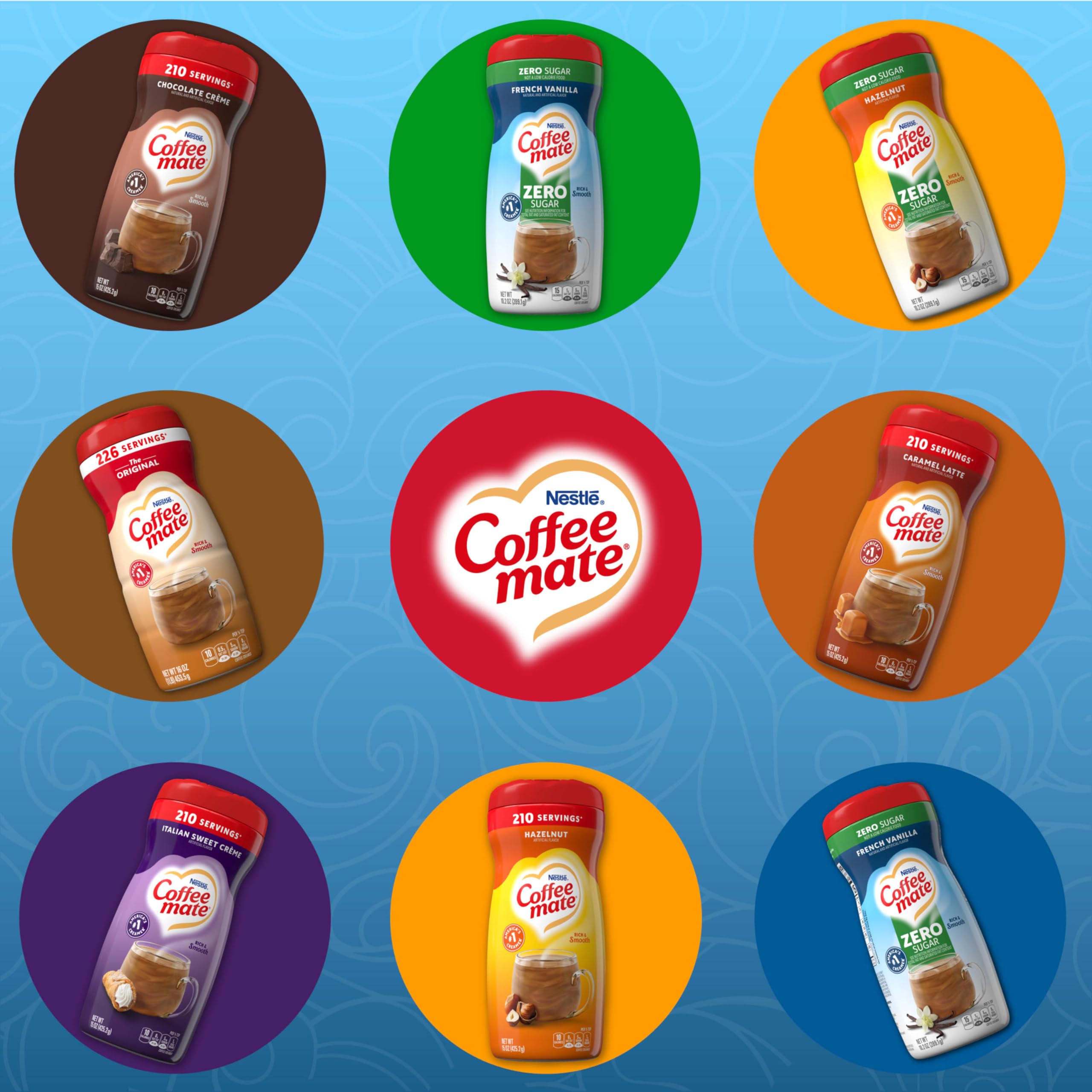 Coffee mate variety pack on breakfast table showing flavor options for guests