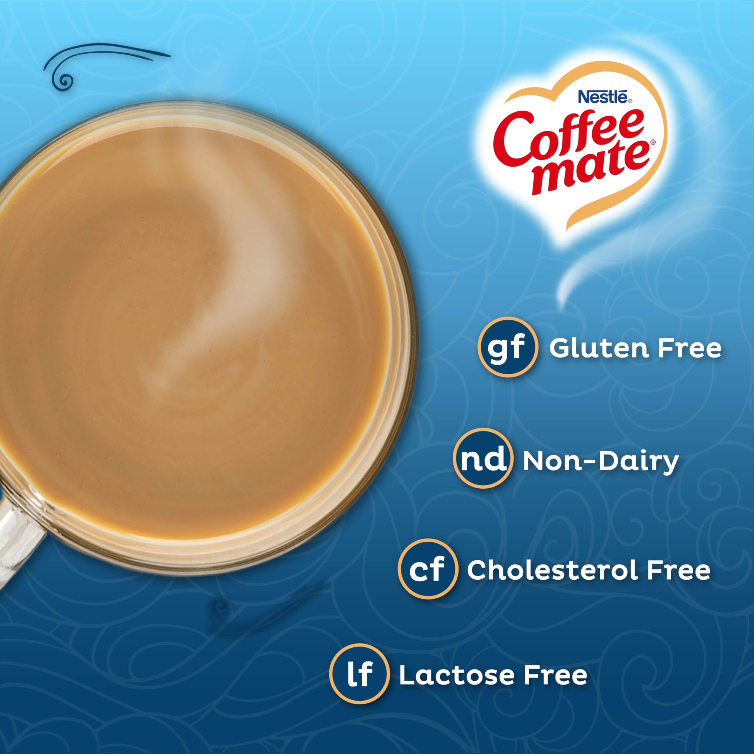 Coffee mate bottle label with Chocolate Crème and French Vanilla flavor info