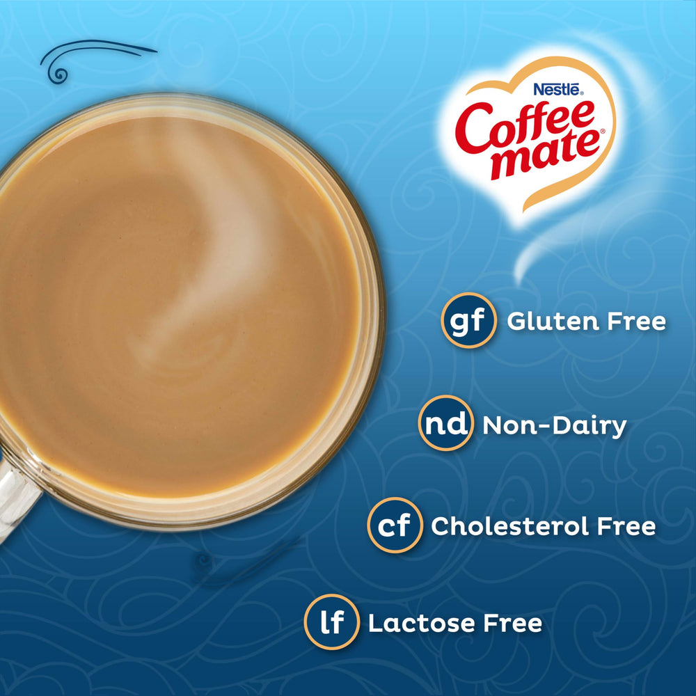Coffee mate bottle label with Chocolate Crème and French Vanilla flavor info