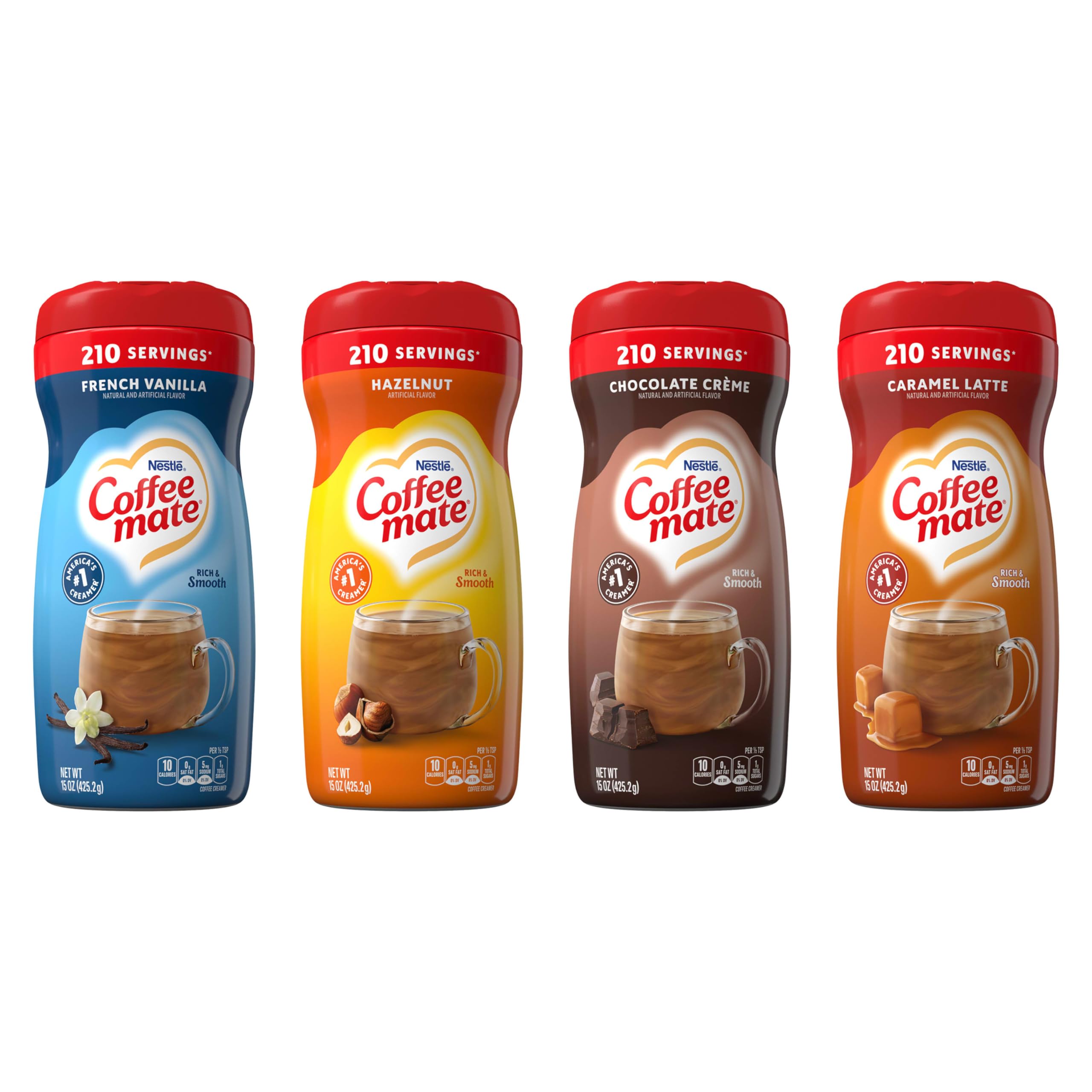 Coffee mate front packaging 4-pack showing flavor variety and convenience