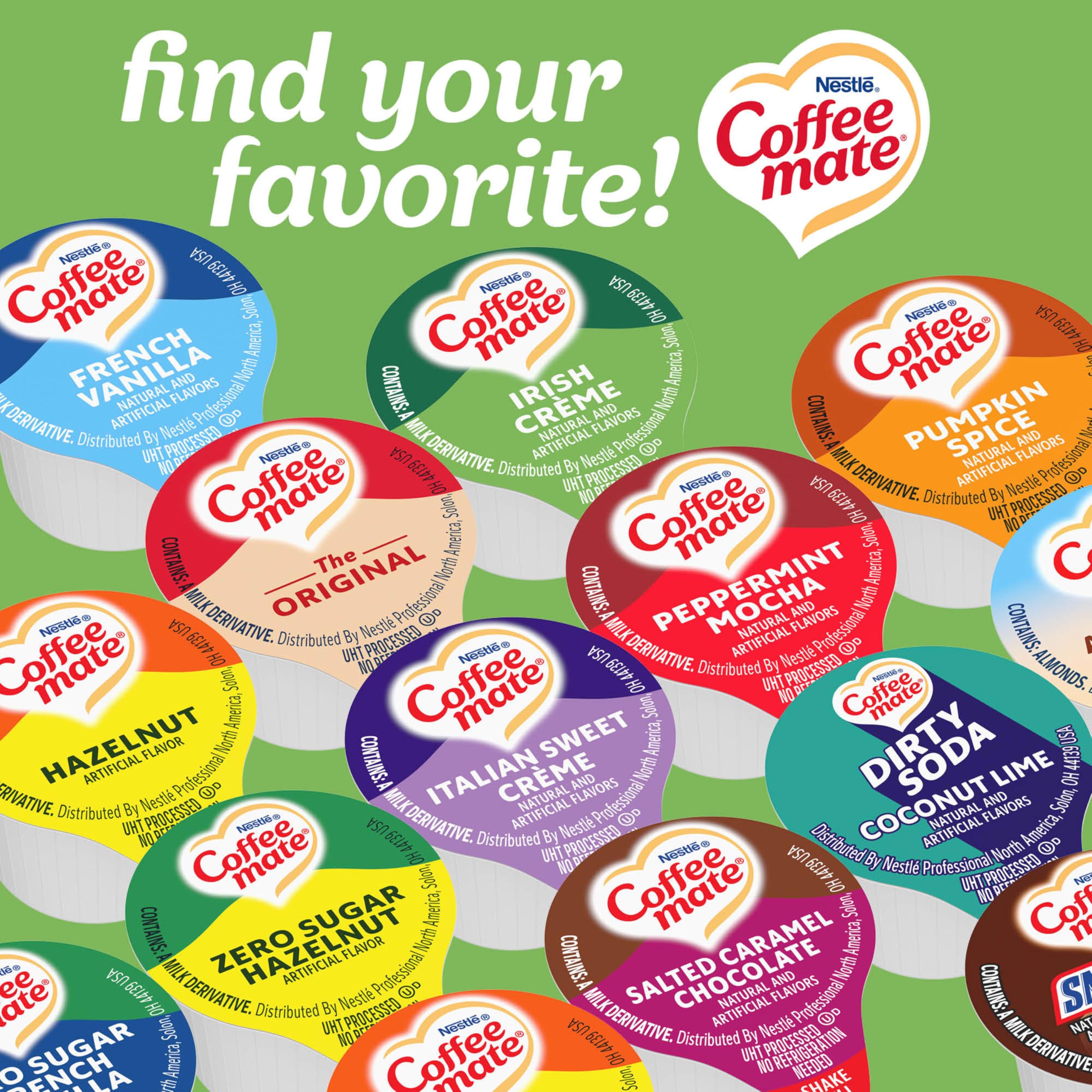 Coffee mate tub next to a US quarter showing compact 0.375 fl oz size