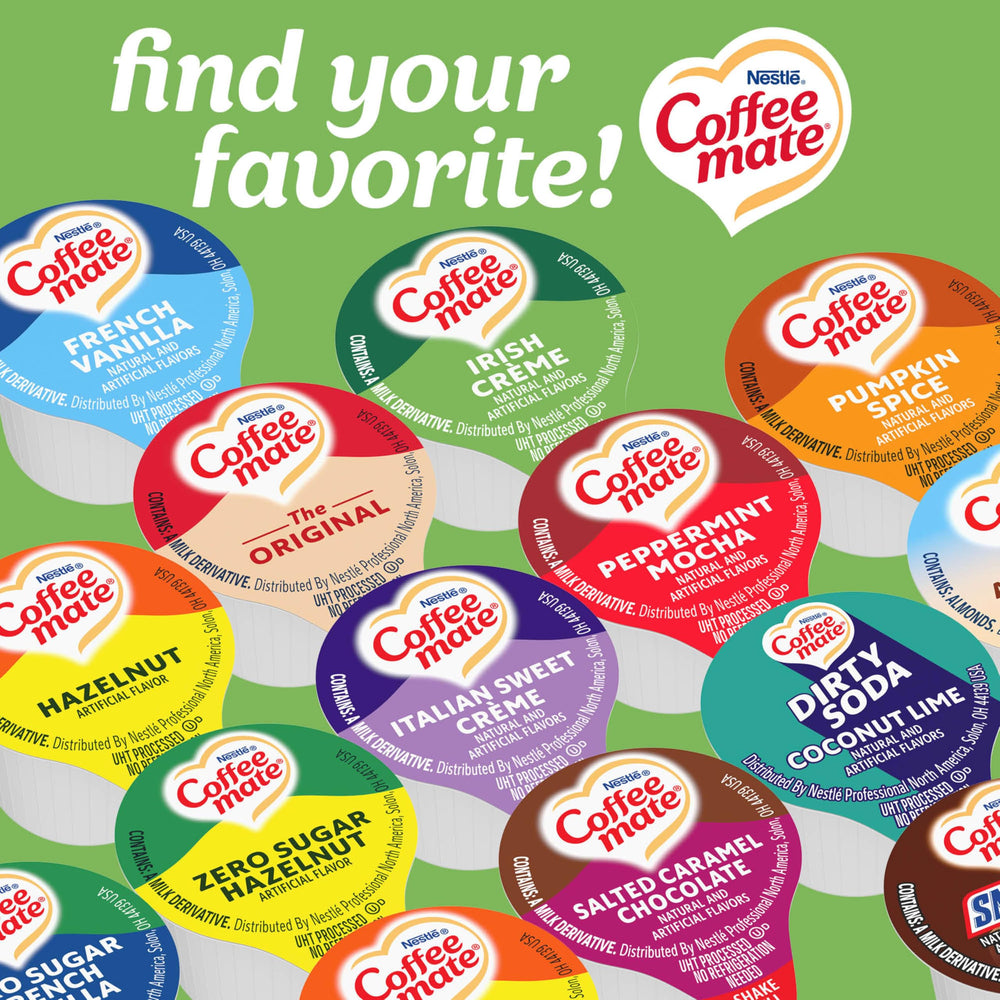 Coffee mate tub next to a US quarter showing compact 0.375 fl oz size