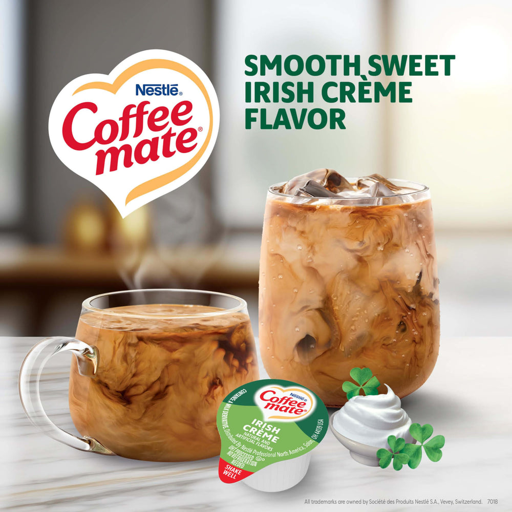 Coffee mate single tub open and pouring to show easy-use convenience