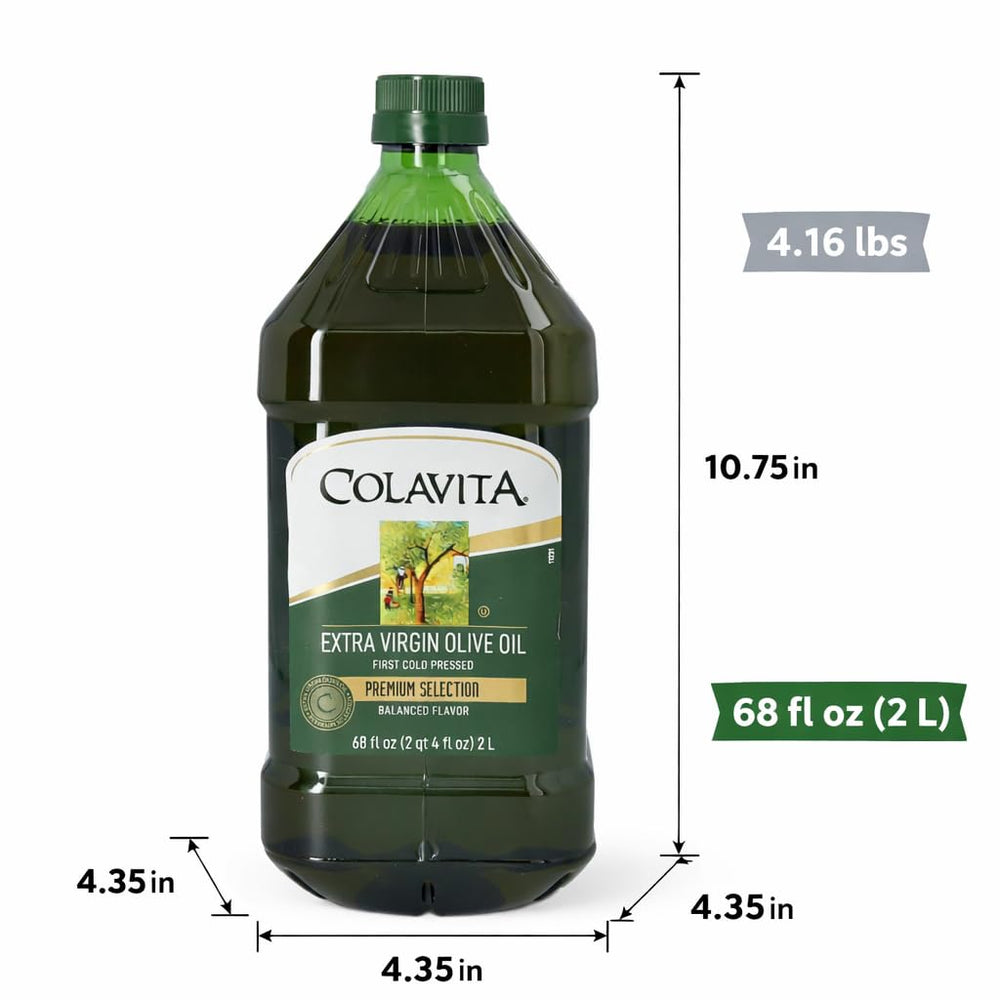 Colavita bottle next to common items demonstrating 2-liter scale