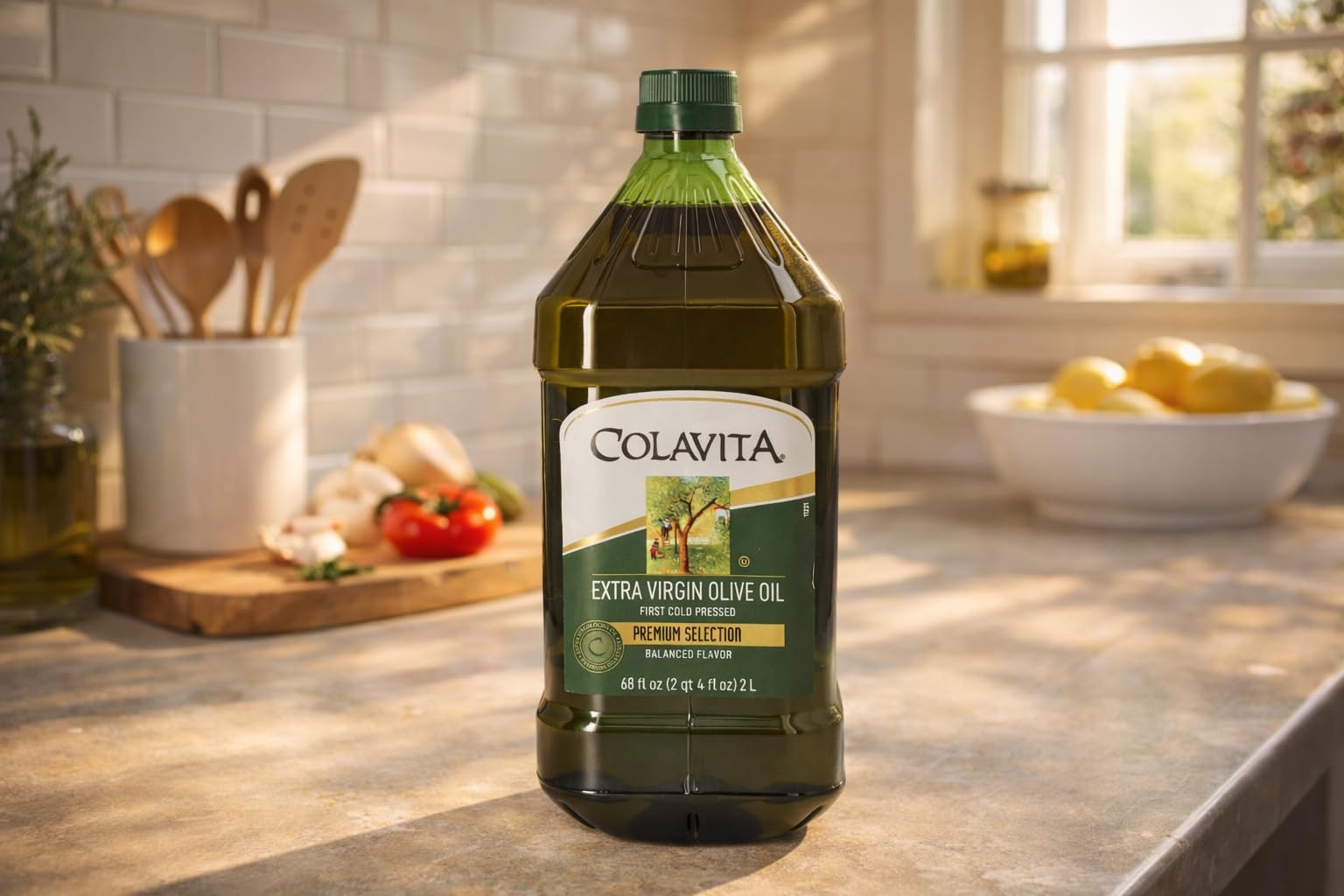 Close-up of Colavita oil color and texture showing clean viscosity