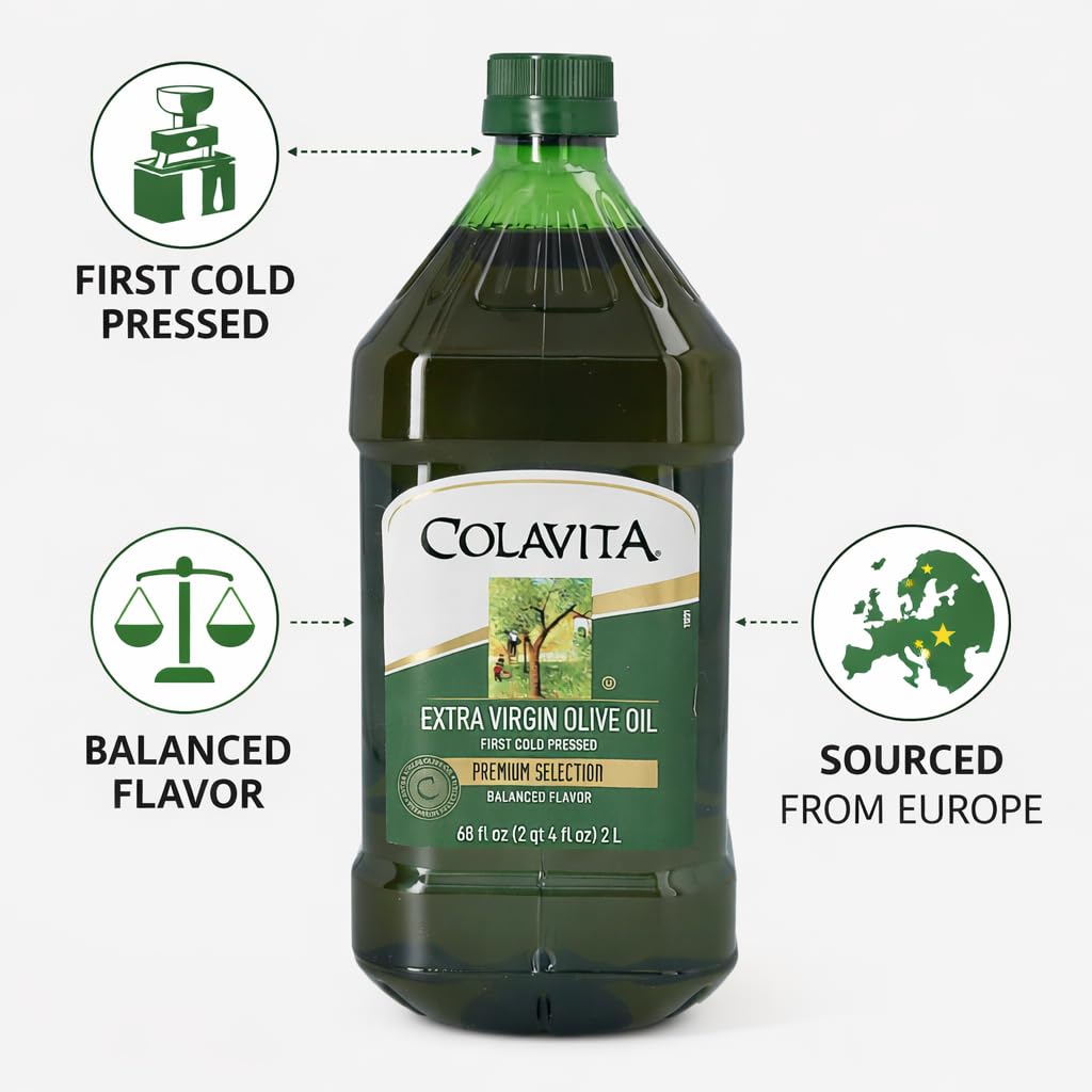 Colavita oil being poured from bottle into pan for easy cooking