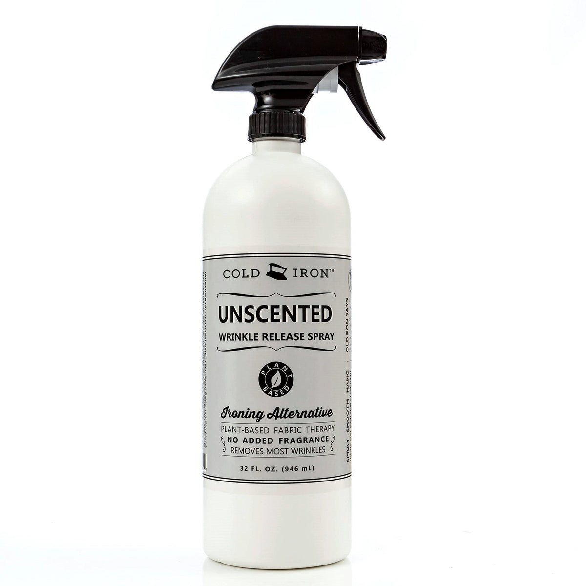 Cold Iron front bottle view showing unscented plant-based formula benefit