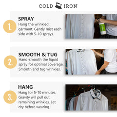 Cold Iron spray in action on shirt demonstrating fast wrinkle reduction