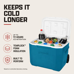 Coleman impact-resistant wheel detail rolling over rough terrain with ease
