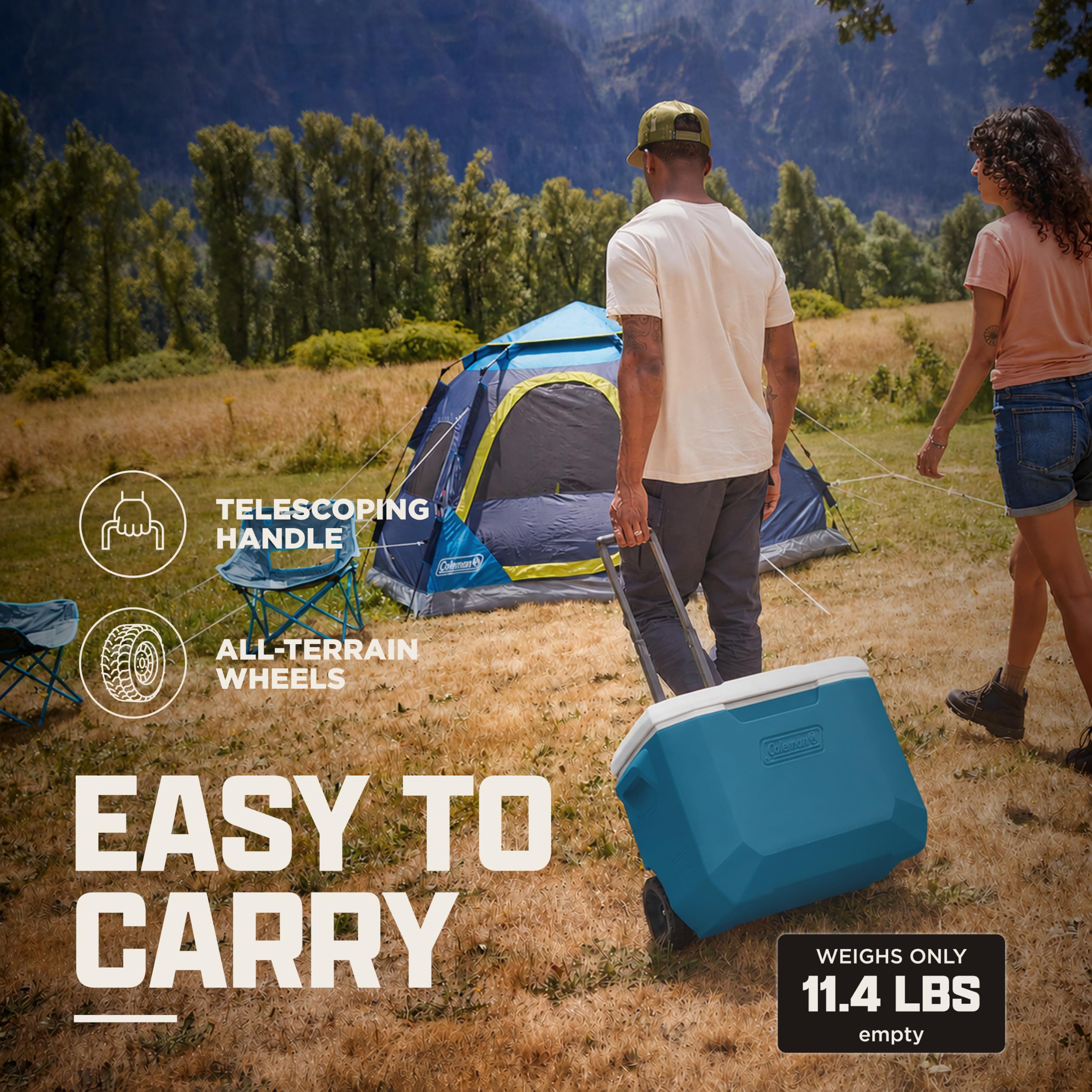 Coleman reinforced lid used as a 200 lb seat at campsite for convenience